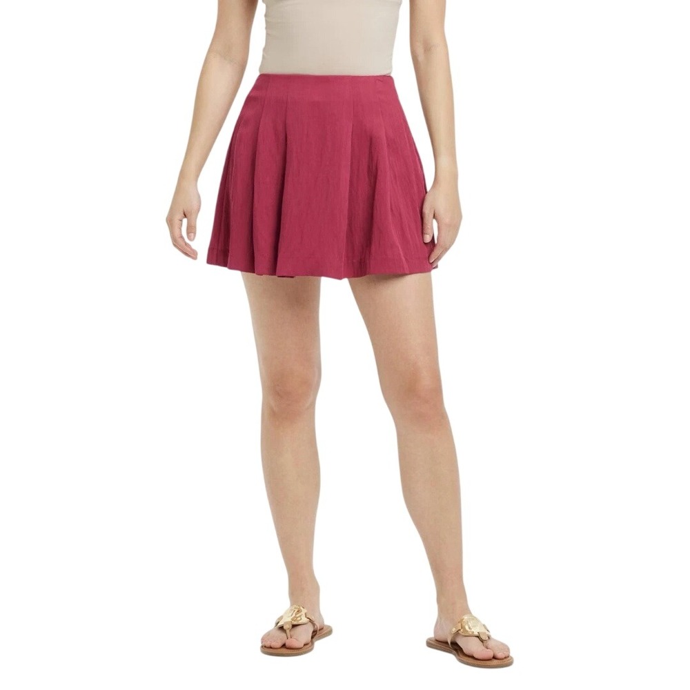 A New Day Women's Pink Twill High Rise Pleated Side Zip Mini Skort Size 8